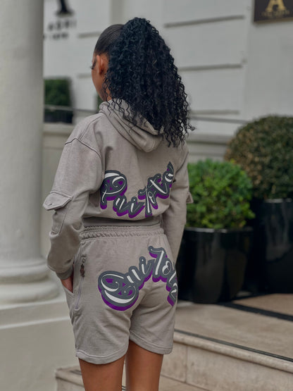 Grey Barbie Cropped Cargo Hoodie