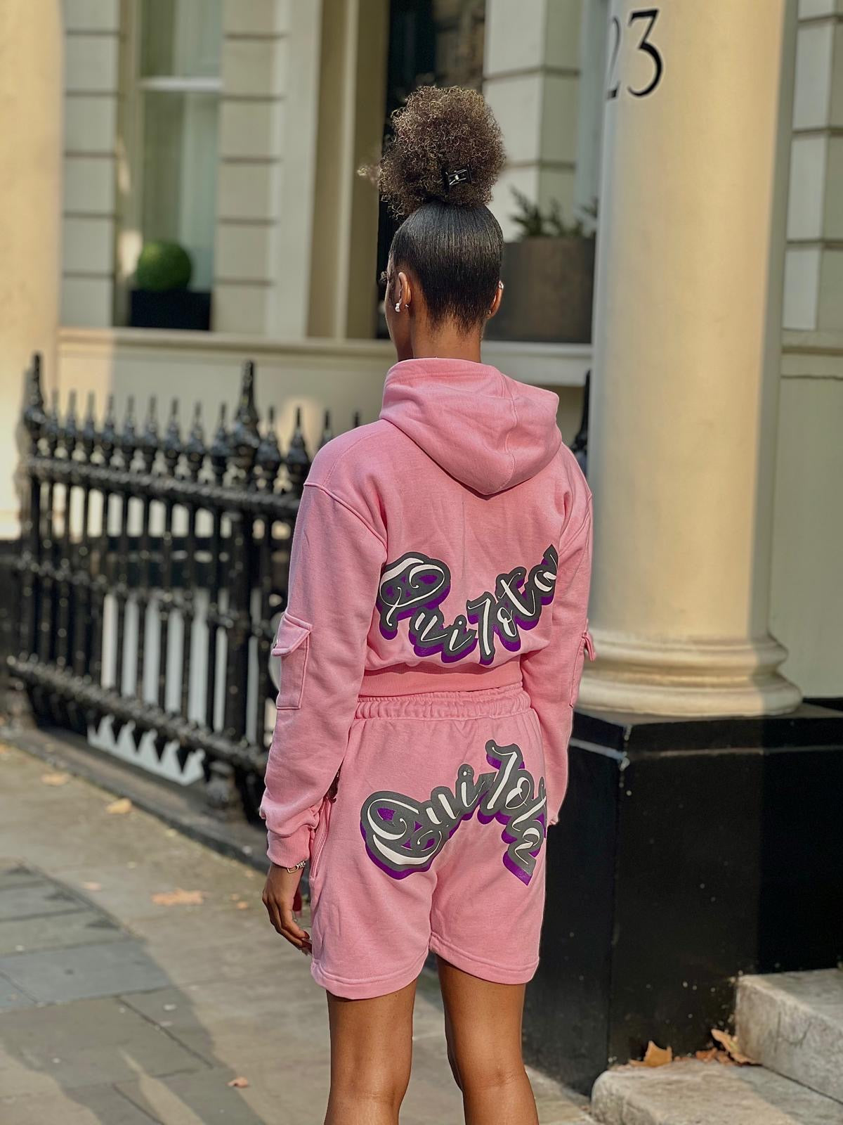 Pink Barbie Cropped Cargo Hoodie