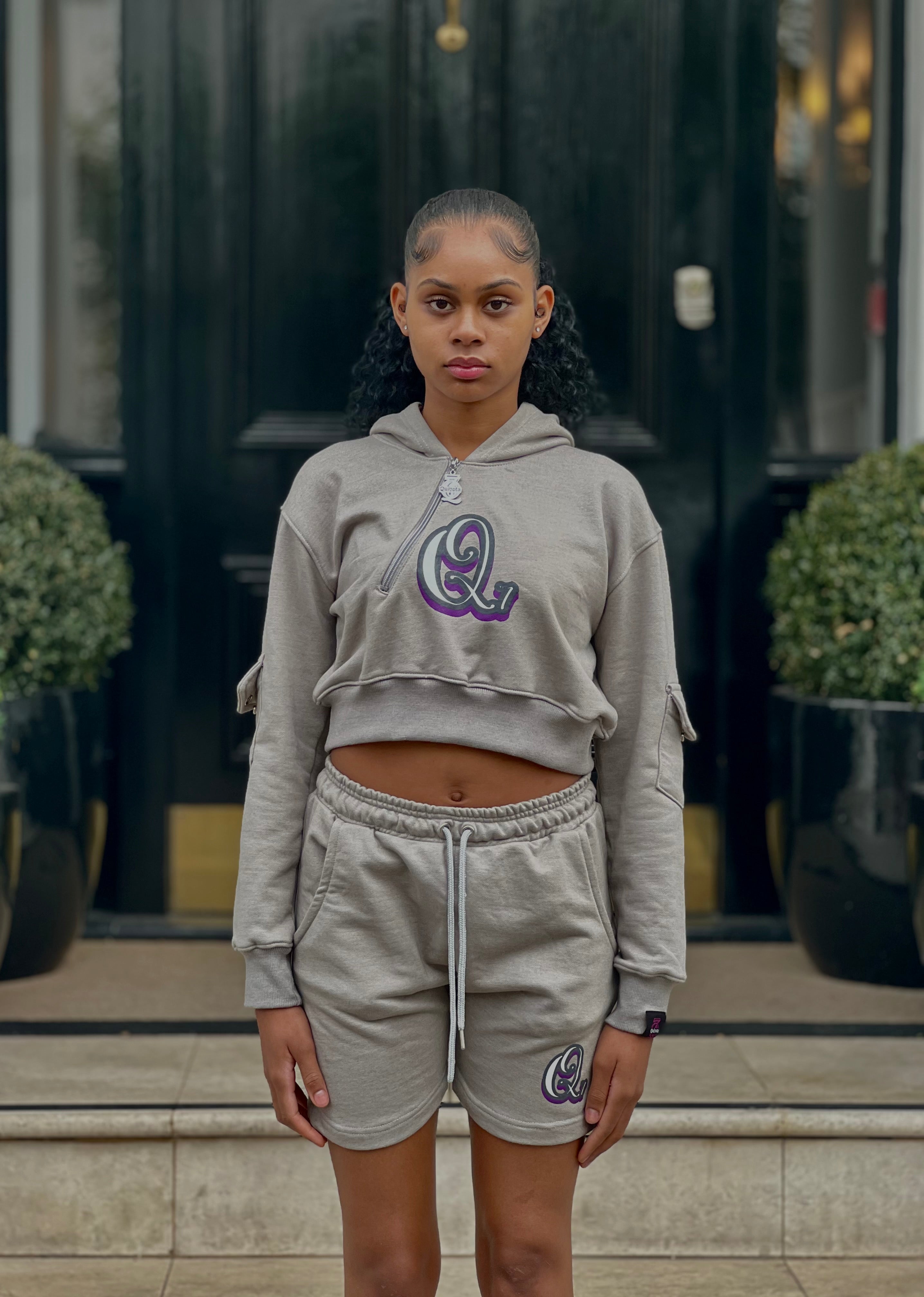 Grey Barbie Cropped Cargo Hoodie Qui7ota