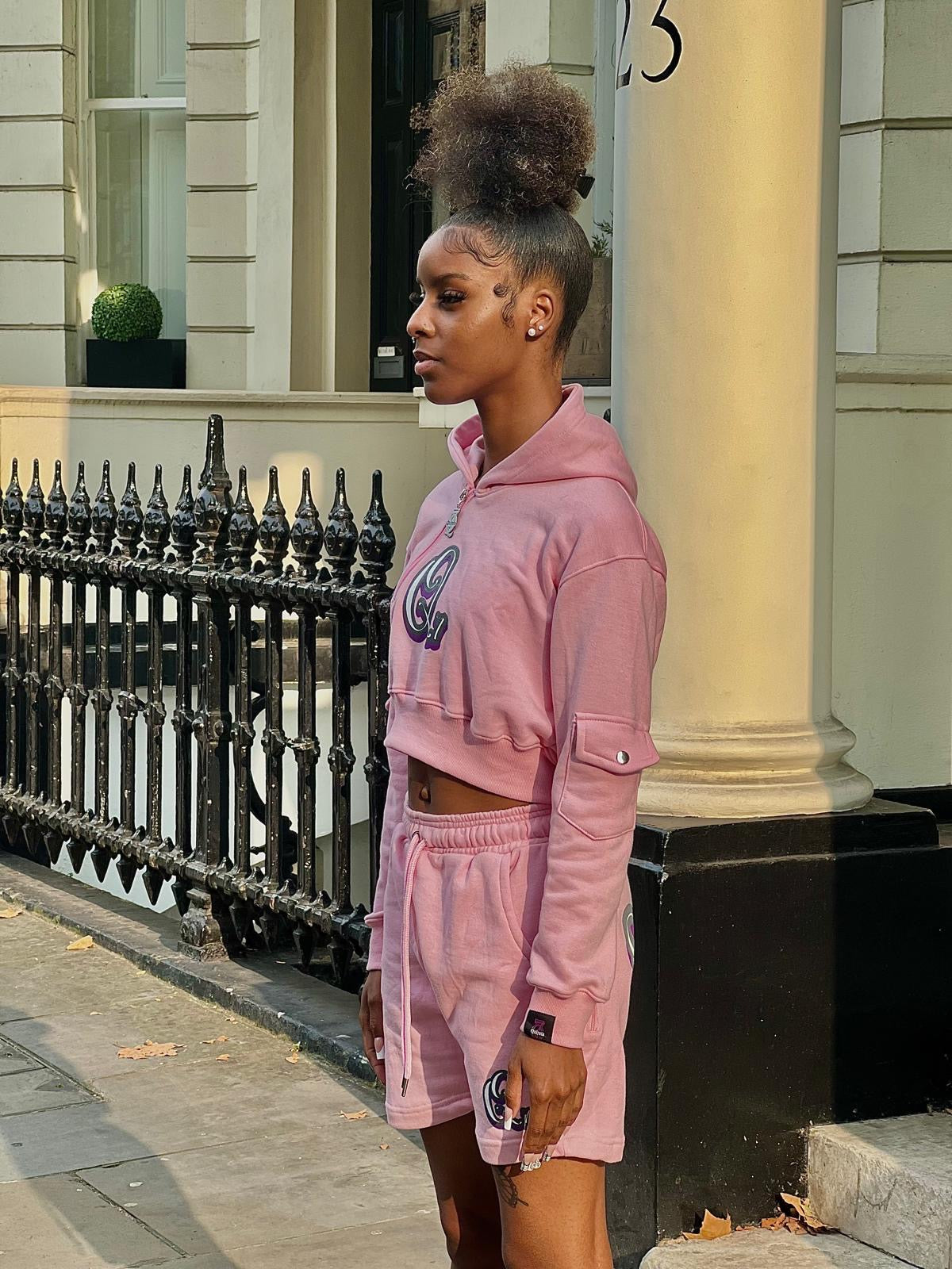 Pink Barbie Cropped Cargo Hoodie